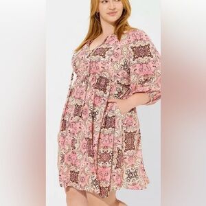 Torrid • Pink Medallion Gauzy Tunic Babydoll Dress • Size 0x (12) • NWT